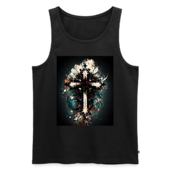 Croix chrétienne abstraite - Débardeur bio Premium Homme - noir - Devant - AI Model Male 178 light (178cm)