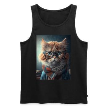 Coole Hipster-Katze - Männer Premium Bio Tank Top - Schwarz - Vorne - AI Model Male 178 light (178cm)