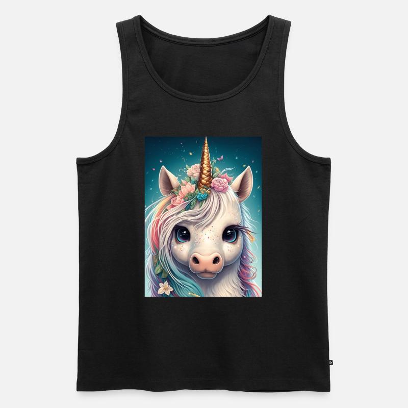 Buntes Kawaii Einhorn - Männer Premium Bio Tank Top - Schwarz