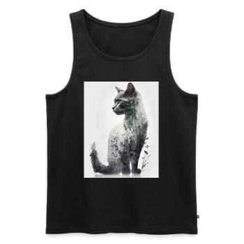 Double exposition Chat et Nature - Débardeur bio Premium Homme - noir - Devant - AI Model Male 178 light (178cm)