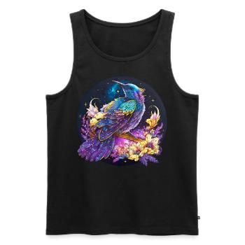 Oiseau de nuit, merle, rossignol, fleurs, en détresse - Débardeur bio Premium Homme - noir - Devant - AI Model Male 178 light (178cm)