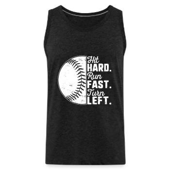 Hit Hard Run Fast Turn Left Baseball Baseball Player - Men's Premium Organic Tank Top - charcoal grey - Front - Alexander (188cm)