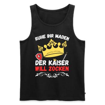 Ruhe ihr Maden der Kaiser will zocken - Design 2 - Männer Premium Bio Tank Top - Schwarz - Vorne - Michal (187cm)
