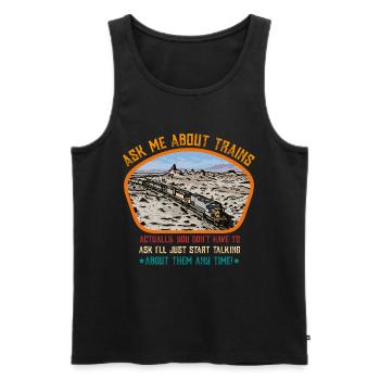 Ask me about trains - Men's Premium Organic Tank Top - black - Front - AI Model Male 178 light (178cm)