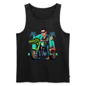 Biker, Crocodile Motorcycle, Florida, Summer, Sun - Men's Premium Organic Tank Top - black - Front - Michal (187cm)