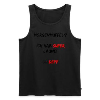 Morgenmuffel - Männer Premium Bio Tank Top - Schwarz - Vorne - AI Model Male 178 light (178cm)