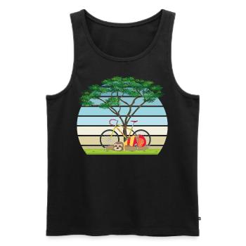 Faultier mit Fahrrad schläft nach Fahrt unter Baum - Männer Premium Bio Tank Top - Schwarz - Vorne - Michal (187cm)