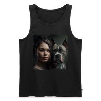 Junge Frau mit Hund (Amerikanische Bulldogge) - Männer Premium Bio Tank Top - Schwarz - Vorne - Michal (187cm)