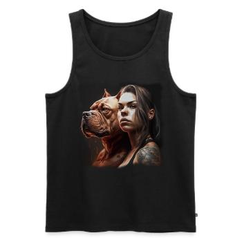 Junge Frau mit Hund (Amerikanische Bulldogge) - Männer Premium Bio Tank Top - Schwarz - Vorne - Michal (187cm)