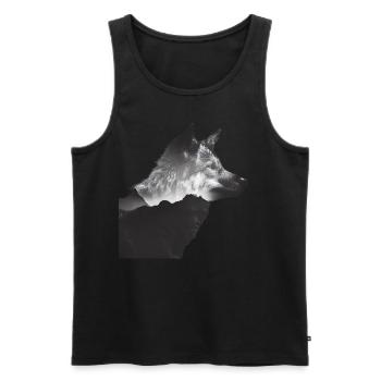 Majestätischer Wolf in Grau: Grafik mit Bergen - Männer Premium Bio Tank Top - Schwarz - Vorne - AI Model Male 178 light (178cm)