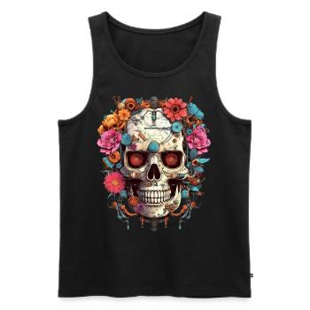 Cyborg Skull Robot Android Sugar Skull - Men's Premium Organic Tank Top - black - Front - AI Model Male 178 light (178cm)