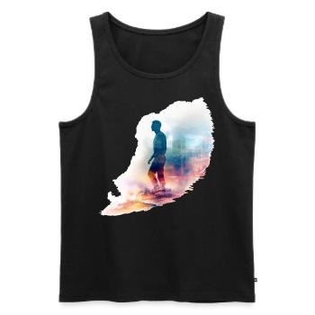Ein Mann der nach links schaut im Watercolor Style - Männer Premium Bio Tank Top - Schwarz - Vorne - Michal (187cm)
