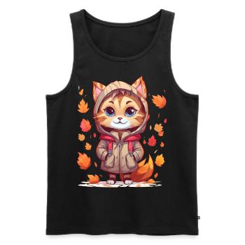 Cute cat with hoodie in autumn - Men's Premium Organic Tank Top - black - Front - Michal (187cm)