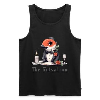 Le poisson de la mafia Godsalmon en costume - Débardeur bio Premium Homme - noir - Devant - AI Model Male 178 light (178cm)