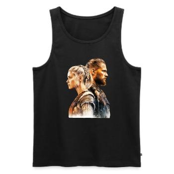 Young Viking couple fights together - Men's Premium Organic Tank Top - black - Front - AI Model Male 178 light (178cm)