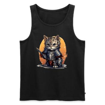 Cat in Knight Equipment with Sword, AI Gene - Men's Premium Organic Tank Top - black - Front - AI Model Male 178 light (178cm)