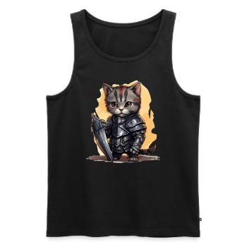 Cat in Knight Equipment with Shield, AI Gene - Men's Premium Organic Tank Top - black - Front - AI Model Male 178 light (178cm)