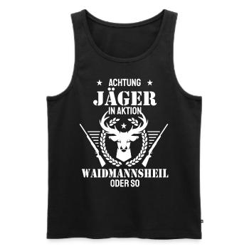 Achtung Jäger in Aktion Waidmannsheil - Männer Premium Bio Tank Top - Schwarz - Vorne - Michal (187cm)