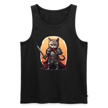 Cat in Knight Equipment with Longsword, AI Gen - Men's Premium Organic Tank Top - black - Front - AI Model Male 178 light (178cm)