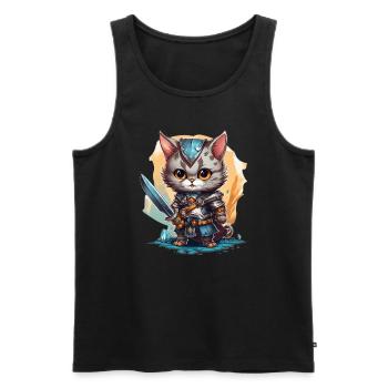 Cat in Knight Equipment with Longsword, AI Gen - Men's Premium Organic Tank Top - black - Front - AI Model Male 178 light (178cm)
