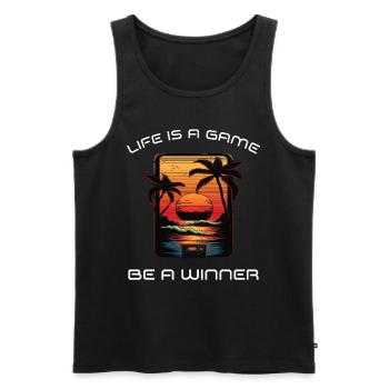 Life is a game, be a winner - Männer Premium Bio Tank Top - Schwarz - Vorne - Michal (187cm)
