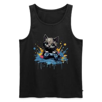 Niedliches Katzen-Gaming-Design - Männer Premium Bio Tank Top - Schwarz - Vorne - AI Model Male 178 light (178cm)