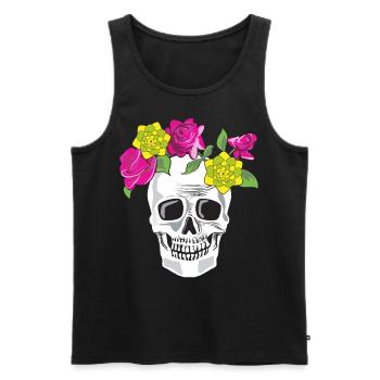 Totenkopf mit Blumen - Männer Premium Bio Tank Top - Schwarz - Vorne - Michal (187cm)