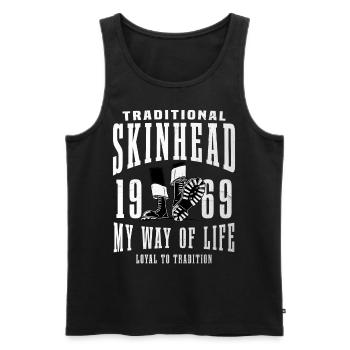 Oi Skinhead - Men's Premium Organic Tank Top - black - Front - AI Model Male 178 light (178cm)