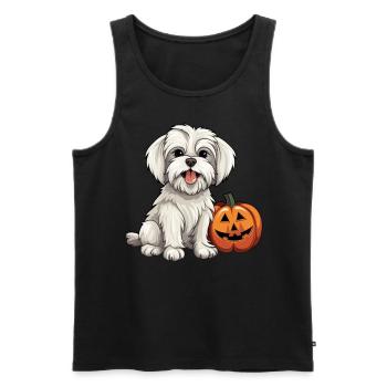 Maltese Dog Pumpkin Lazy Halloween Party Costume - Männer Premium Bio Tank Top - Schwarz - Vorne - AI Model Male 178 light (178cm)