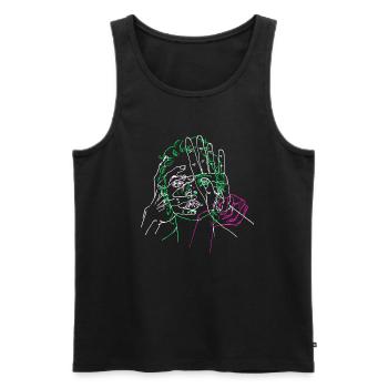 Visage entrelacé par les mains - Vert Rose - Débardeur bio Premium Homme - noir - Devant - AI Model Male 178 light (178cm)