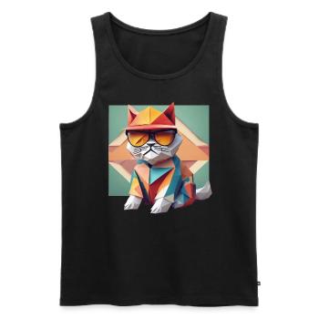 Coole Katze im Origami-Style VI - Männer Premium Bio Tank Top - Schwarz - Vorne - Michal (187cm)