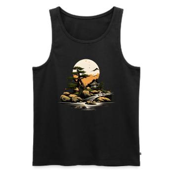 Garden, Japan, River, Tree, Mountain, Cottage, Landscape - Men's Premium Organic Tank Top - black - Front - AI Model Male 178 light (178cm)