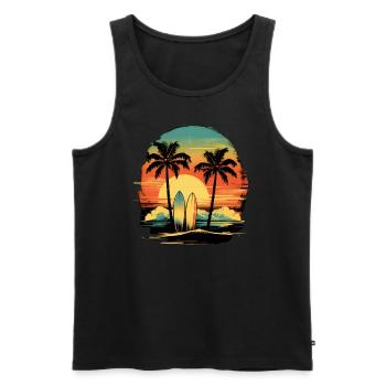 Strand Palmen Retro Surfen Wasser Sonnenuntergang - Männer Premium Bio Tank Top - Schwarz - Vorne - Michal (187cm)