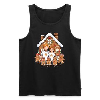 Maison en pain d’épices Famille Noël Hiver - Débardeur bio Premium Homme - noir - Devant - AI Model Male 178 light (178cm)