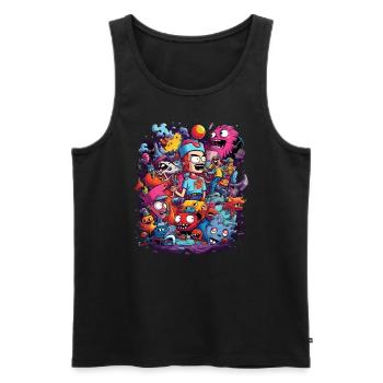 Cartoon Figuren Monster Mensch Tiere Bunt - Männer Premium Bio Tank Top - Schwarz - Vorne - Michal (187cm)