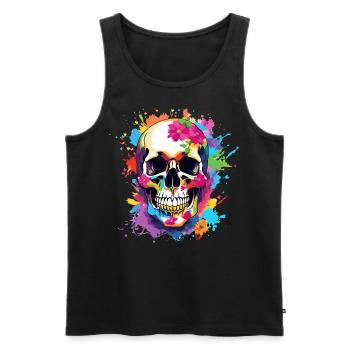 Crâne coloré avec des fleurs - Débardeur bio Premium Homme - noir - Devant - Michal (187cm)