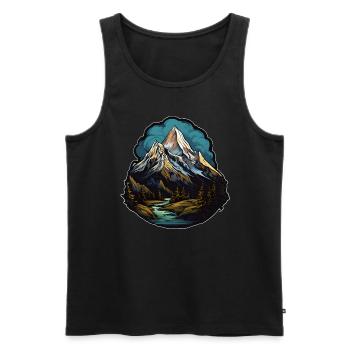 Montagne, Forêt, Rivière, Ciel, Sombre, L’Eau, Arbres, Sommet - Débardeur bio Premium Homme - noir - Devant - Michal (187cm)