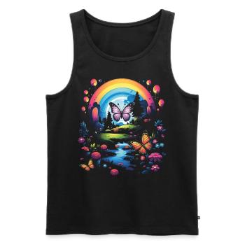 Niedliche Kawaii Regenbogen Schmetterlinge Traum - Männer Premium Bio Tank Top - Schwarz - Vorne - Michal (187cm)