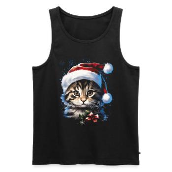 Mignon Noël Hiver Décembre Chat Amour - Débardeur bio Premium Homme - noir - Devant - Michal (187cm)