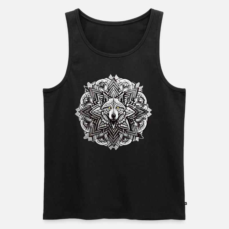 Wolf Mandala Indianer Design - Männer Premium Bio Tank Top - Schwarz
