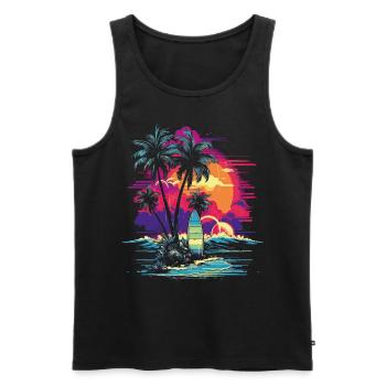 80er Vaporwave Strand Kalifornien Retro Ozean - Männer Premium Bio Tank Top - Schwarz - Vorne - Michal (187cm)