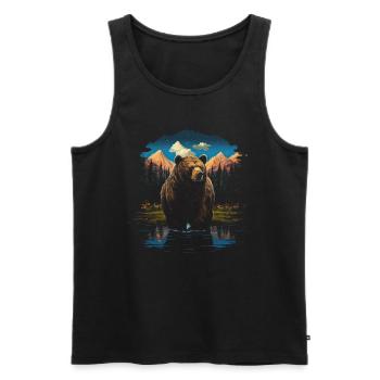 Ours, Forêt, Grizzly, Montagnes, USA - Débardeur bio Premium Homme - noir - Devant - Michal (187cm)
