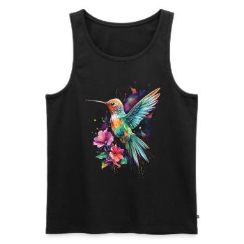 Colibri oiseau Floral oeuvre - Débardeur bio Premium Homme - noir - Devant - Michal (187cm)