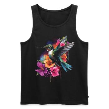 Colibri oiseau Floral oeuvre - Débardeur bio Premium Homme - noir - Devant - Michal (187cm)