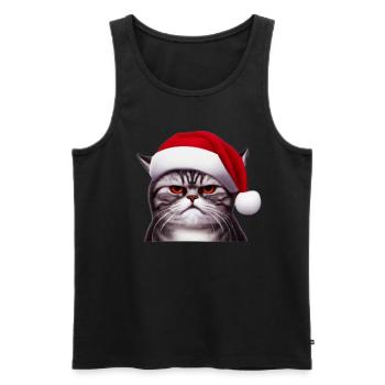 Eine mürrische Katze mit Weihnachtsmütze - Männer Premium Bio Tank Top - Schwarz - Vorne - Michal (187cm)