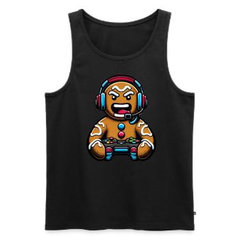 Angry Gingerbread Gamer Christmas Look - Men's Premium Organic Tank Top - black - Front - AI Model Male 178 light (178cm)