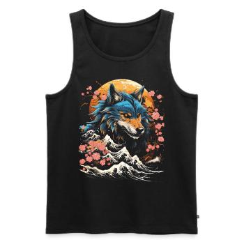 Wolf Japanisch Japanische Kunst Anime Traditionell - Männer Premium Bio Tank Top - Schwarz - Vorne - AI Model Male 178 light (178cm)
