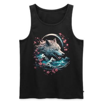 Wolf Japanisch Japanische Kunst Anime Traditionell - Männer Premium Bio Tank Top - Schwarz - Vorne - AI Model Male 178 light (178cm)