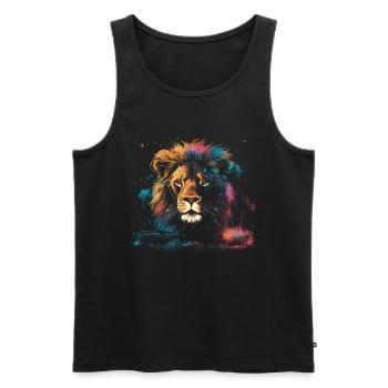 Lion, Savane, Nature, Peinture, Règne Animal, Nature Sauvage - Débardeur bio Premium Homme - noir - Devant - AI Model Male 178 light (178cm)