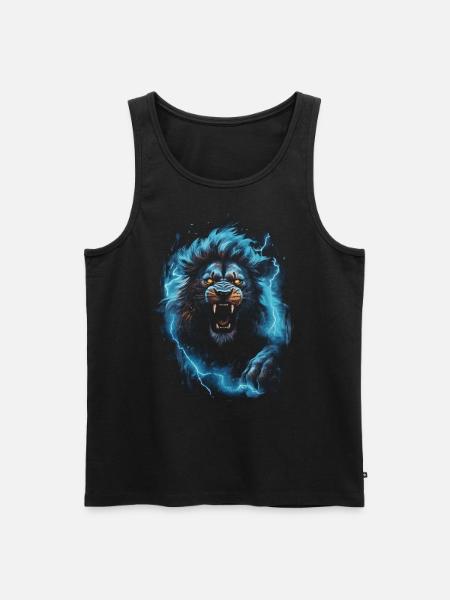 Lion, Fire, Blue, Male - Men's Premium Organic Tank Top - black